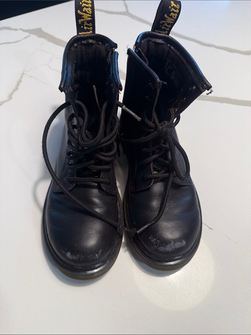 Dr. Martens Kids Black Lace-Up Combat Boots with Side Pull Tabs